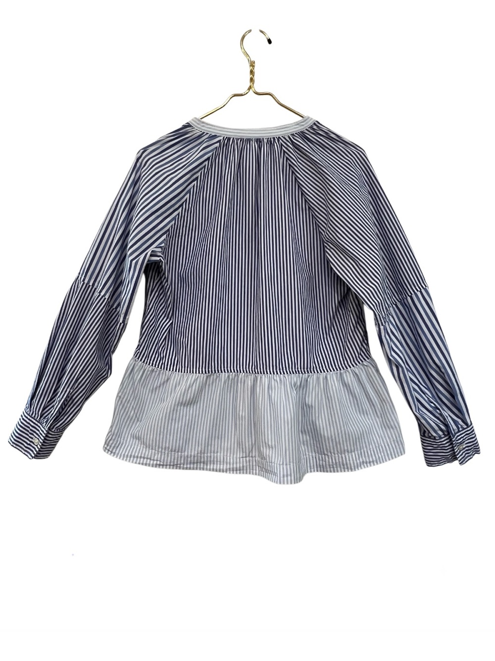 Free Assembly Blue White Stripe 100% Cotton Peplum Blouse Medium - Picture 4 of 8